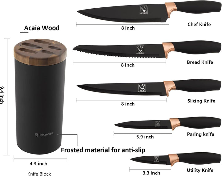 ChefHoablorn Black Messerblock 6-TLG Messerblock-Set Universeller runder Messerhalter Abnehmbarer Me