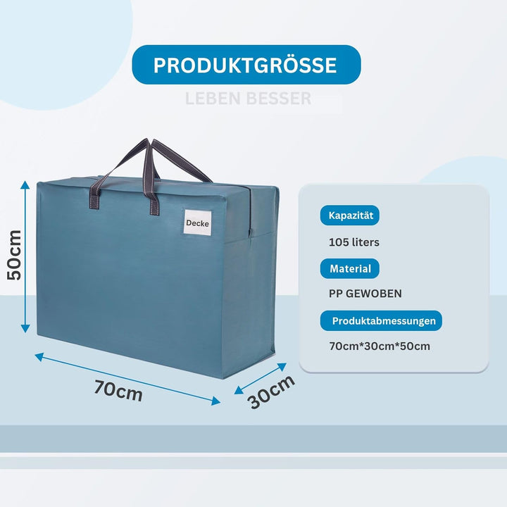 VENO 105 Liter Extra Gross Aufbewahrungstasche mit starke Griffe und Reissverschlüssen für Umzug, Au