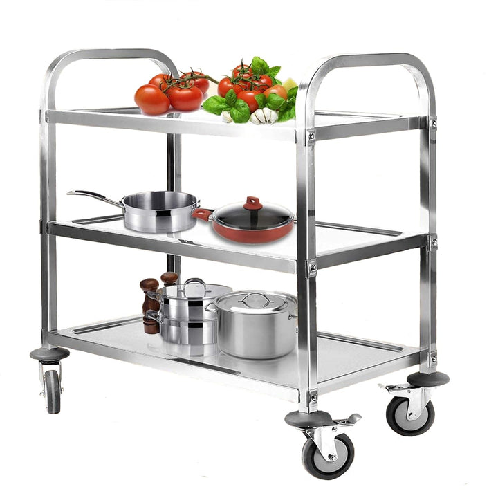 ybaymy 3 Böden Servierwagen Edelstahl Küchenwagen 835 x 750 x 400 mm Speisewagen mit Bremsen Rollen