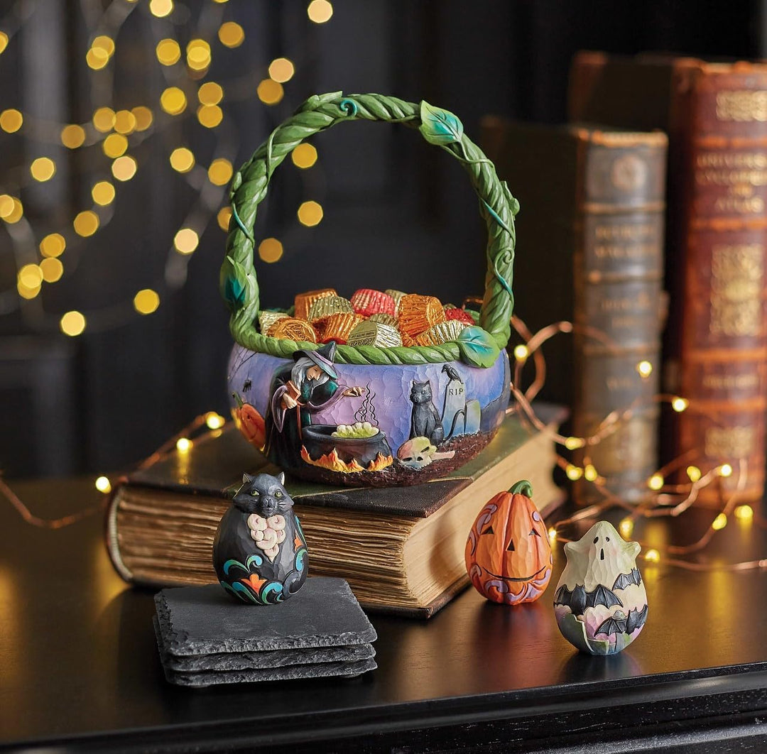 Enesco Jim Shore Heartwood Creek Halloween-Korb und Miniatur-Figuren-Set, 21 cm, mehrfarbig