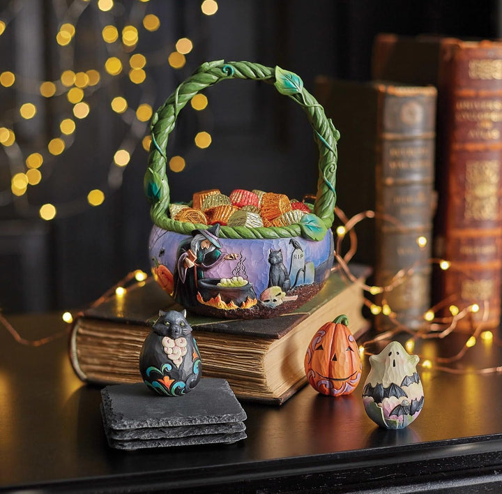 Enesco Jim Shore Heartwood Creek Halloween-Korb und Miniatur-Figuren-Set, 21 cm, mehrfarbig