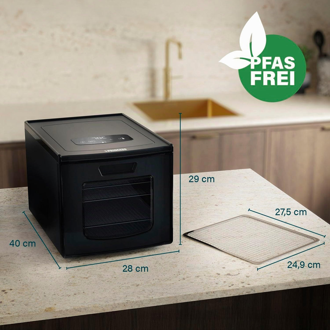 Princess Food Dehydrator mit 6 Edelstahl-Einschüben, Einstellbare Temperatur, Touchscreen, Timer bis