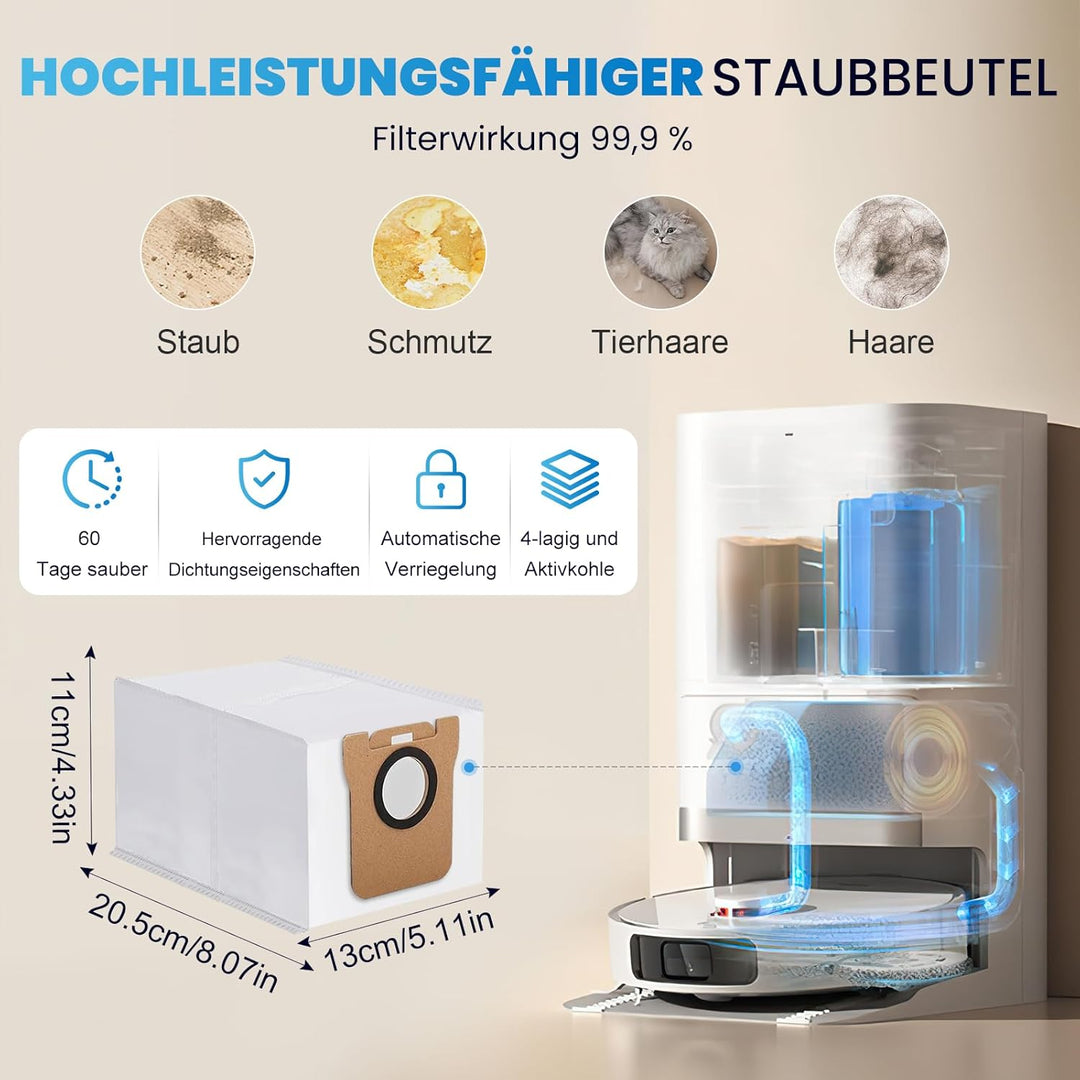 27 Stück Zubehör für Xiaomi X20+ Saugroboter, 2 Hauptbürste, 6 Staubbeutel, 4 Filter, 8 Wischtücher,