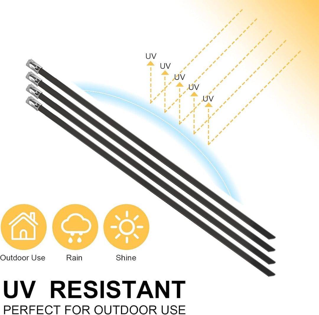 OFFO Edelstahl Kabelbinder, 100 Stk.,Kabelbinder Metall Rostfrei 400mmx4,6 mm,Kabelbinder Schwarz UV