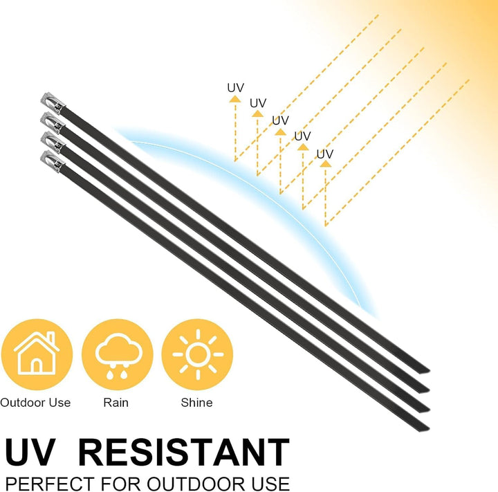 OFFO Edelstahl Kabelbinder, 100 Stk.,Kabelbinder Metall Rostfrei 400mmx4,6 mm,Kabelbinder Schwarz UV