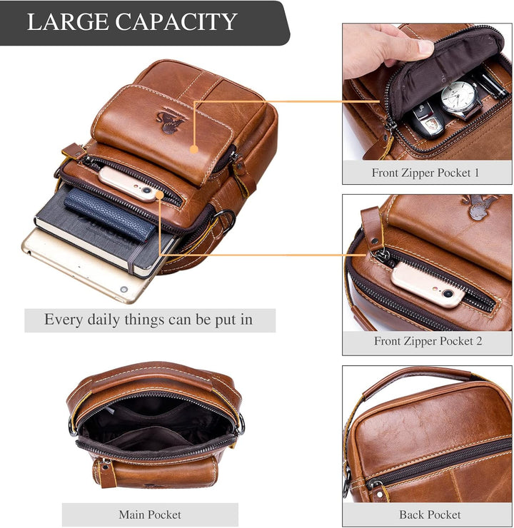 BAIGIO Umhängetaschen Herren Klein Herrentasche Leder Schultertasche Ledertasche für Männer Arbeit R
