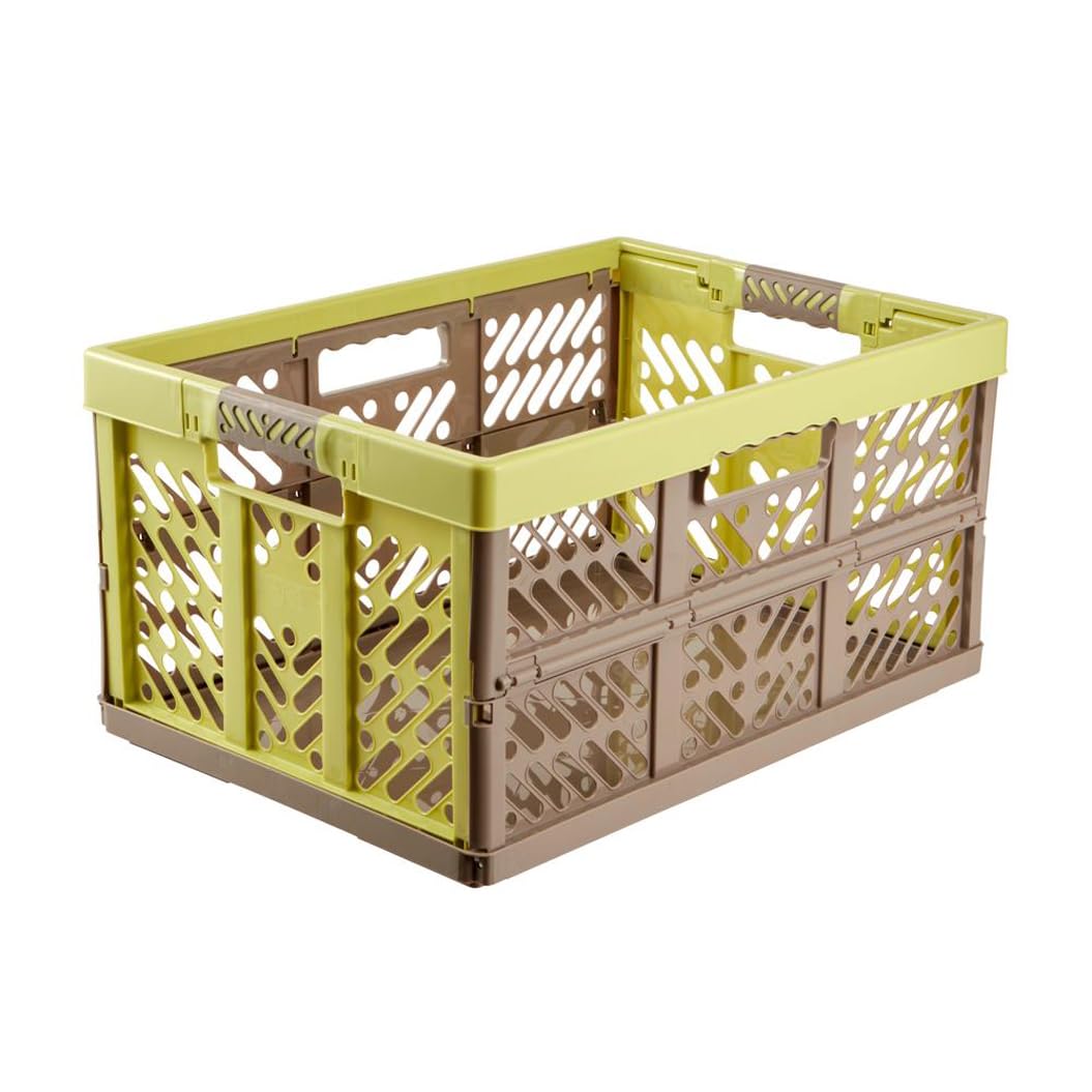 keeeper 4x Stabile Profi-Klappboxen mit Soft-Touch Griffen, 54 x 37 x 28 cm, 45 l, Ben, Grün/ Taupe