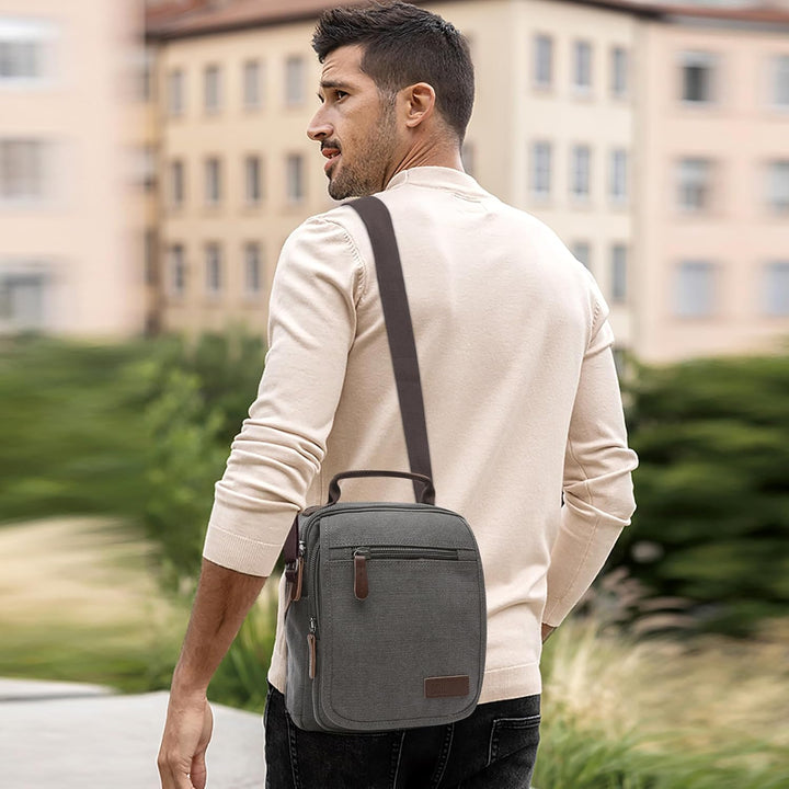 DORRISO Vintage Herren Umhängetasche Lässig Schultertaschen für 10.9 Zoll iPad mit Griff Mehrere Tas