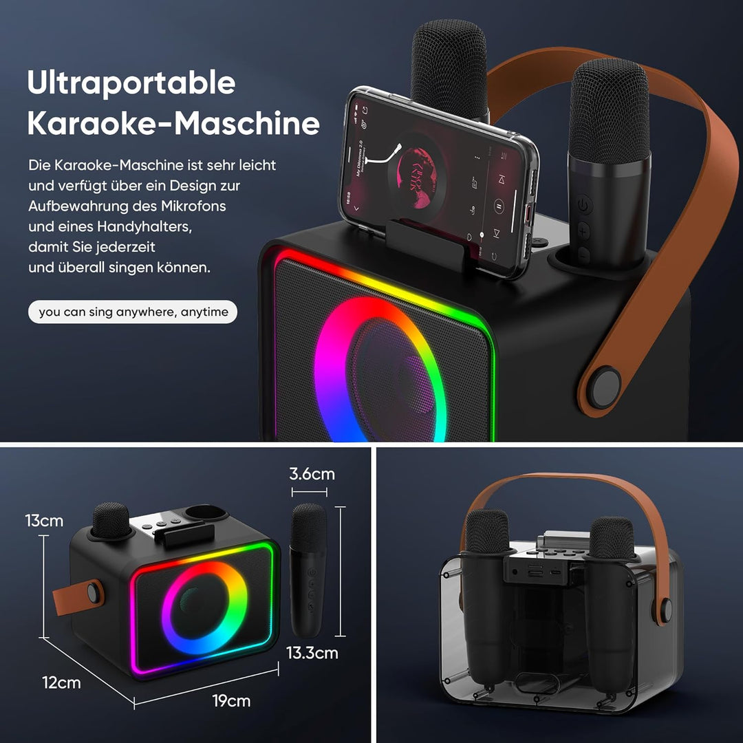 [2026] Karaoke Maschine 2 Mikrofonen: Karaoke Anlage mit 2 Karaoke Mikrofonen - Tragbare Bluetooth K