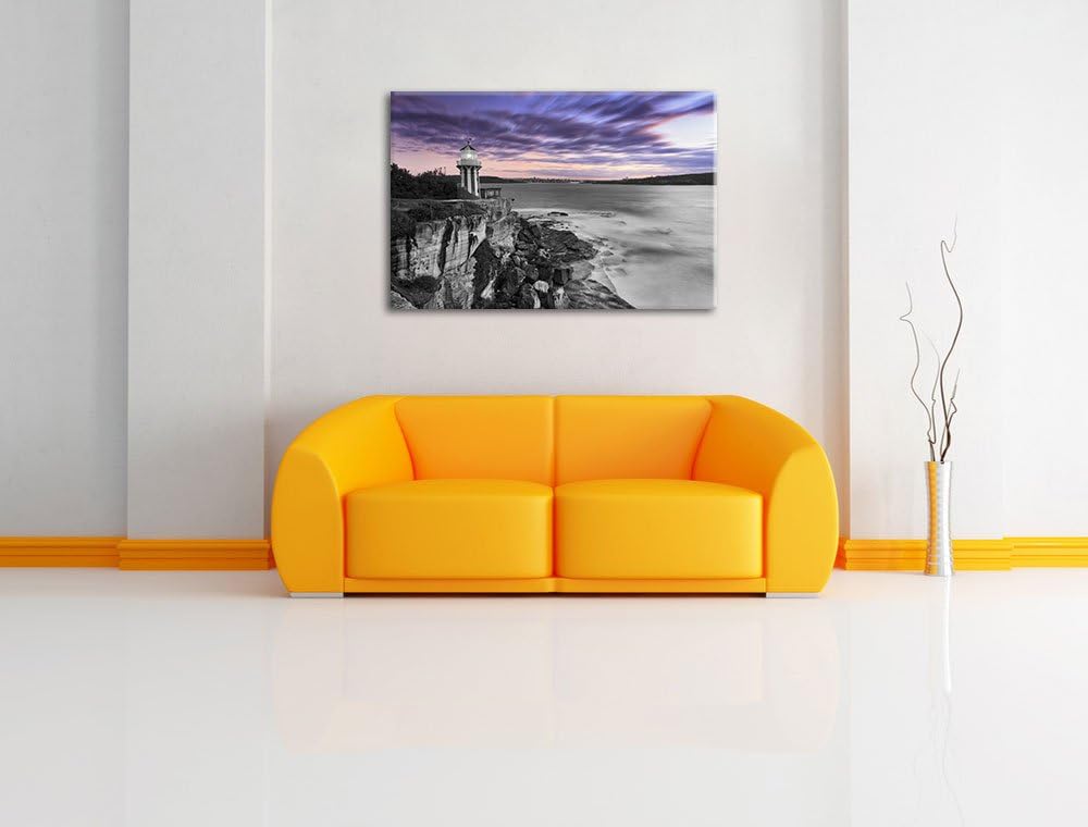 Leuchtturm an Klippe schwarz/weiss Format: 100x70 auf Leinwand, XXL riesige Bilder fertig gerahmt mi