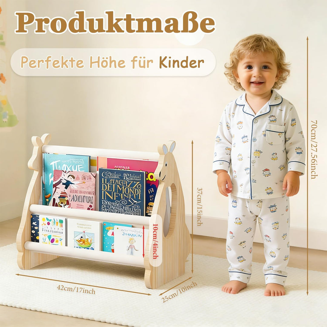Kinder Bücherregal aus Holz, Montessori Regal Kinderzimmer, Doppelseitiges Bücherregal Kinder Holz,