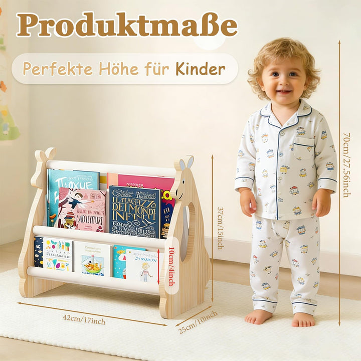 Kinder Bücherregal aus Holz, Montessori Regal Kinderzimmer, Doppelseitiges Bücherregal Kinder Holz,