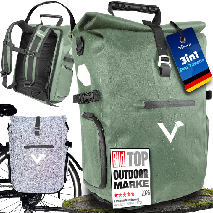 Valkental® - 3in1 Fahrradtasche Pro - Das Original - Hochwertiges Nylon - 23L Volumen - Geeignet als