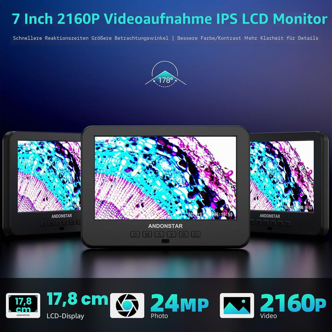 Andonstar AD266S 20X-5000X HDMI Digitales Mikroskop, 5-Linsen 2160P UHD Videoaufzeichnung, 17,8 cm L