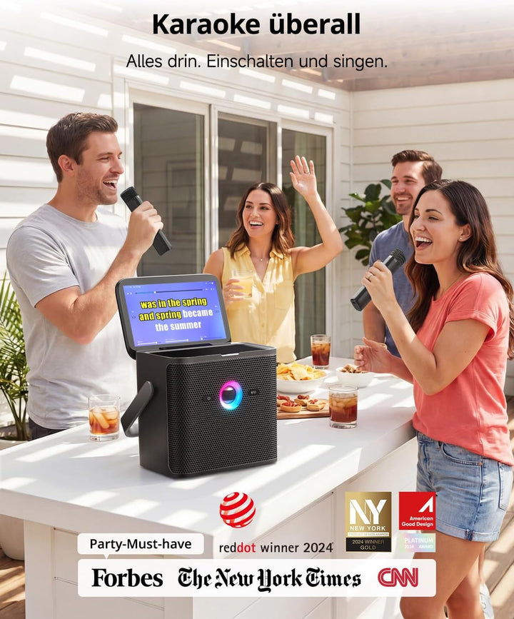 Ikarao Karaoke-Maschine für Erwachsene, mit Songtext-Display, 32 GB Karaoke-Tablet, 2 kabellose Mikr