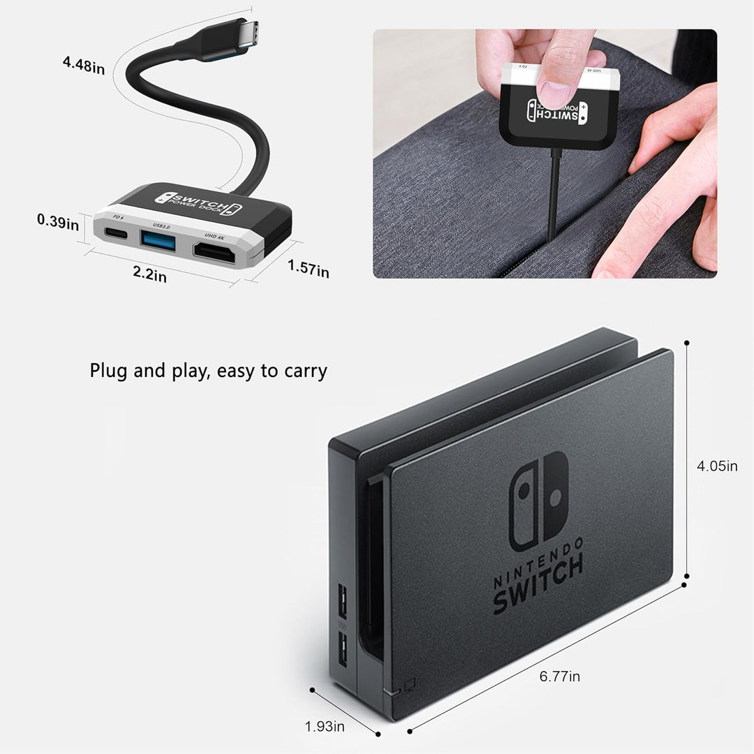 Switch Dock for Nintendo Switch OLED, 3 in 1 Switch TV Adapter with 4K HDMI, USB 3.0 Port, Type C 10