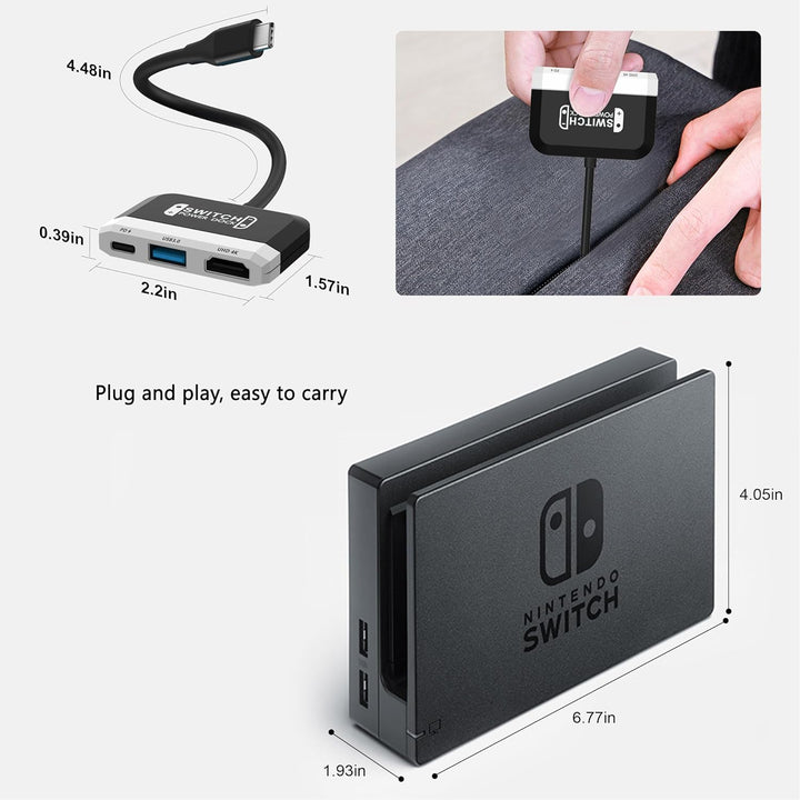 Switch Dock for Nintendo Switch OLED, 3 in 1 Switch TV Adapter with 4K HDMI, USB 3.0 Port, Type C 10