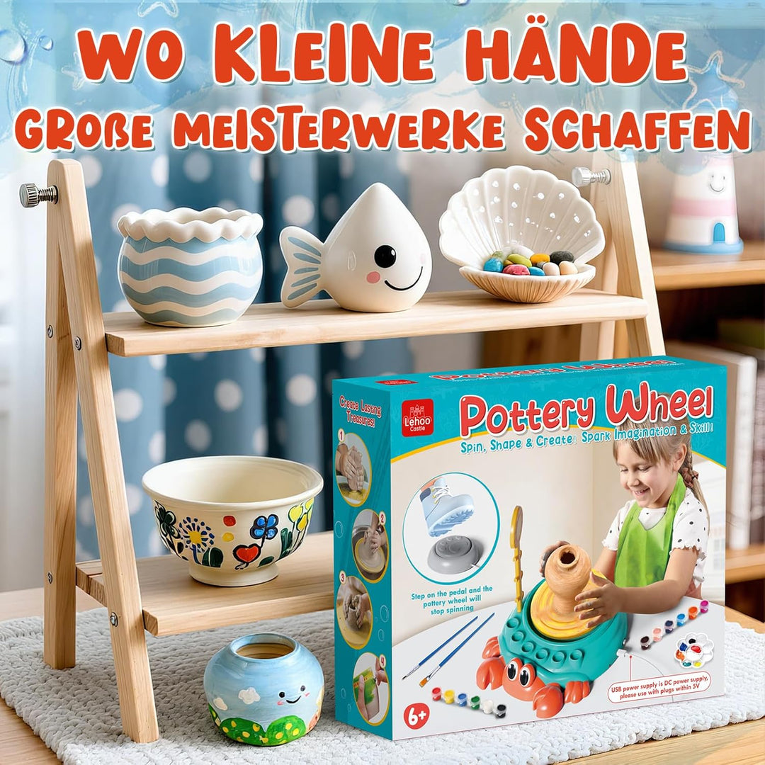 Lehoo Castle Töpferscheibe für Kinder, komplettes Töpfer- und Bastelset für Kinder von 8 bis 12 Jahr