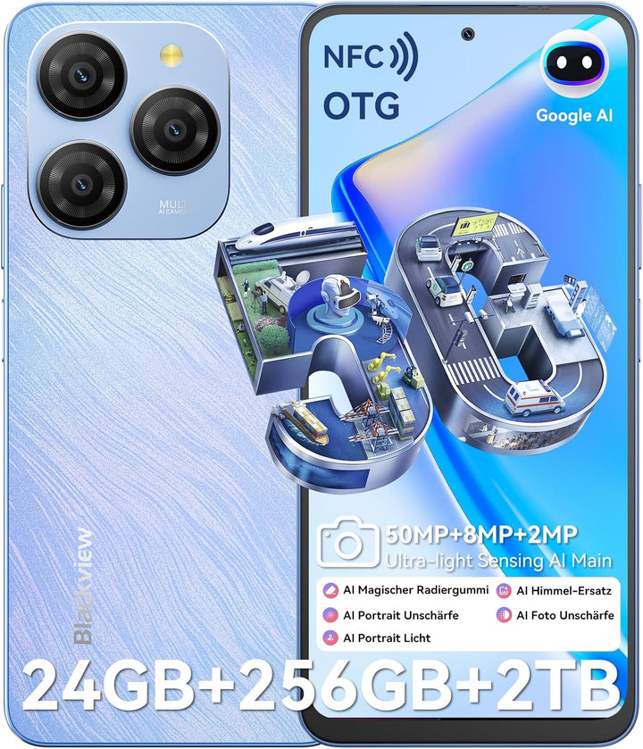 Blackview Shark 9 Handy 5G 24GB+256GB /2TBTF, 2.7GHz Octa Core, Super PD 50MP AI Fotoalbum, Android