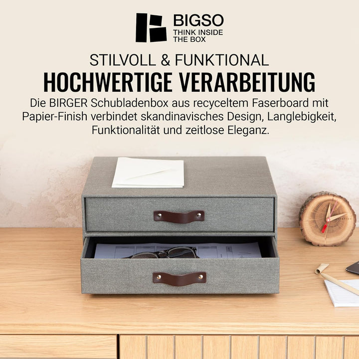 BIGSO BIRGER Schubladenbox – Aufbewahrungsbox mit 2 Schubladen – Schreibtisch Ablage für Dokumente &