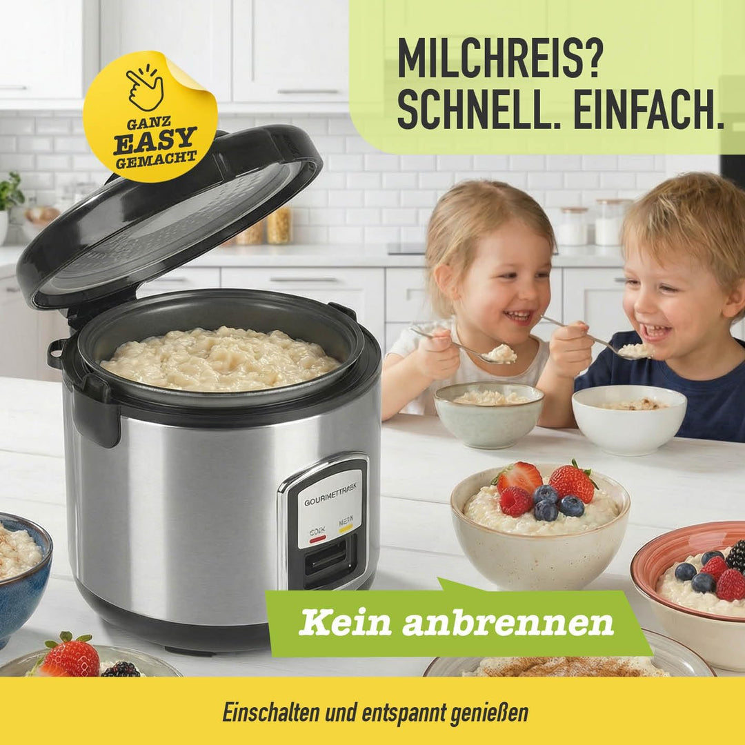 GOURMETmaxx Kompakt-Reiskocher &amp; Dampfgarer, 1L, inkl. Dampfeinsatz, Gartopf, Reislöffel &amp; Messbeche