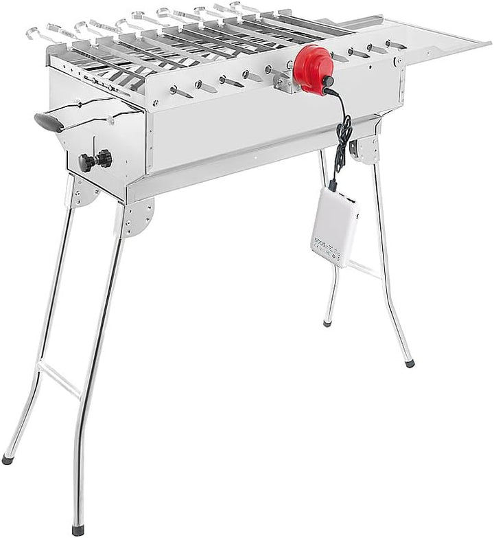 BEM Rambo Mangal Schaschlikgrill, Grillset mit Zubehör inkl. Powerbank + Motor, Elektrisch, Edelstah