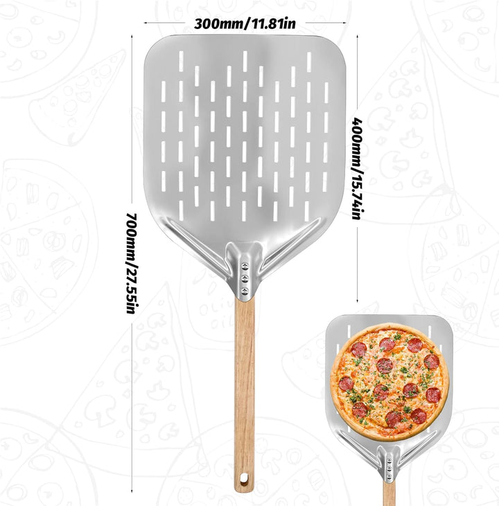 Pizzaschieber Perforiert Pizza Schieber Gross 40 × 30cm Pizzaschaufel 12 Zoll mit 38cm Abnehmbaren H