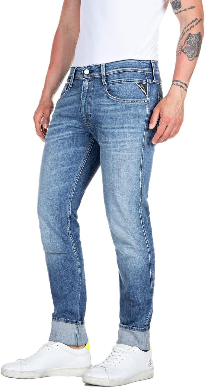 Replay Herren Jeans Anbass Slim-Fit mit Stretch 27W / 30L Medium Blue 009, 27W / 30L Medium Blue 009