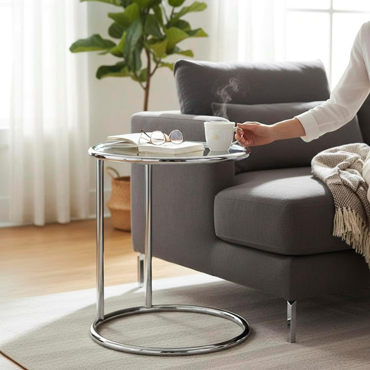 HAKU Beistelltisch Chrom, Metall, Sicherheitsglas - Masse: H 55 x Ø 45 cm, Style: Modern H 55 cm x Ø