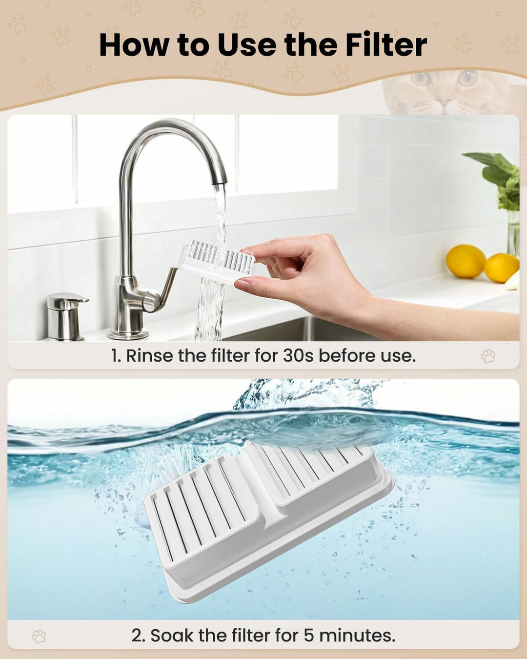 PawPoll 12 Stück Filter für 3.2L PW-D03/PW-D04 Katzenbrunnen, 6 Stück Filter + 6 Stück Schaumstofffi