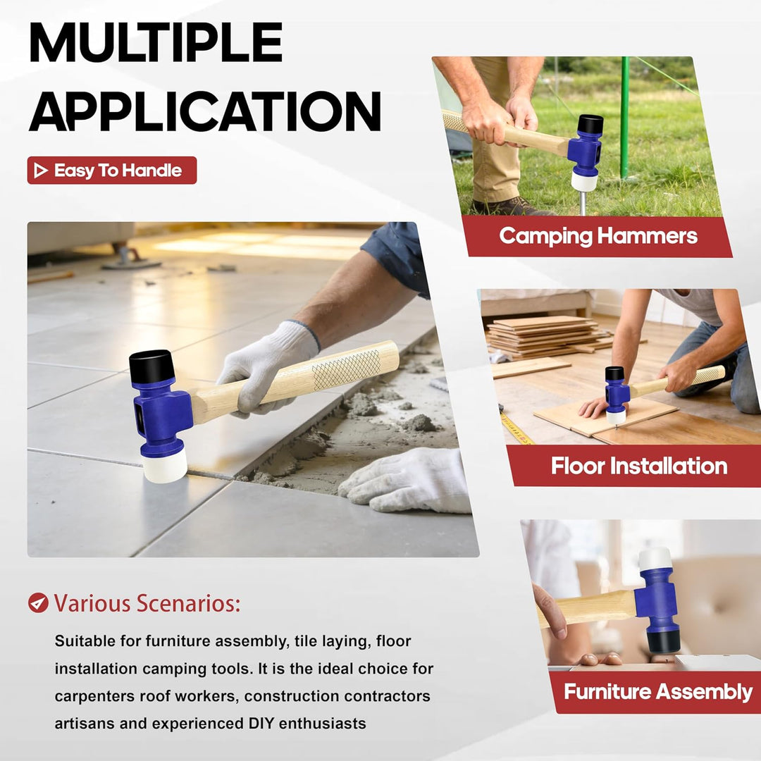 C&amp;T 24oz Rubber Soft Face Mallet Hammer,Gummihammer,D=45mm,Doppelseitig Mit 70°Hartem TPU Und 60°Wei