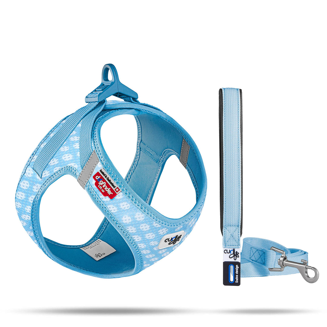 Vest Harness curli Clasp Air-Mesh SkyBlue-Circles 3XS & Leash M, Skyblue-Circles 3XS