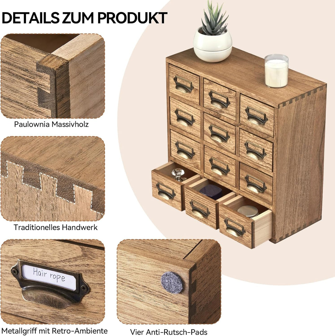 KIRIGEN Wooden Desk Storage Cabinet 12 Schubladen Mini Chest mit Metallgriffen Desktop Organizer Sto