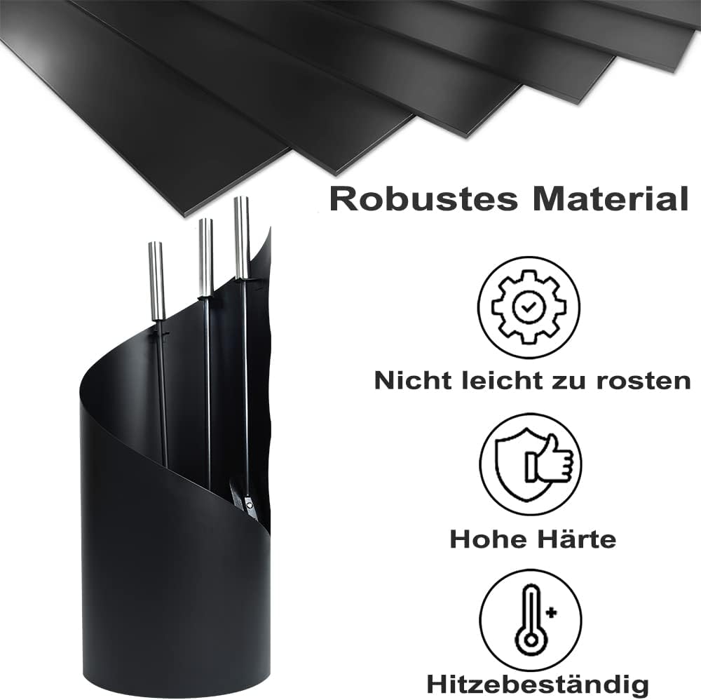 Kaminbesteck,Schwarz Kamingarnitur mit Edelstahlgriff 4 teilig,ink.Sichtschutz,Ascheschaufel,Besen,S