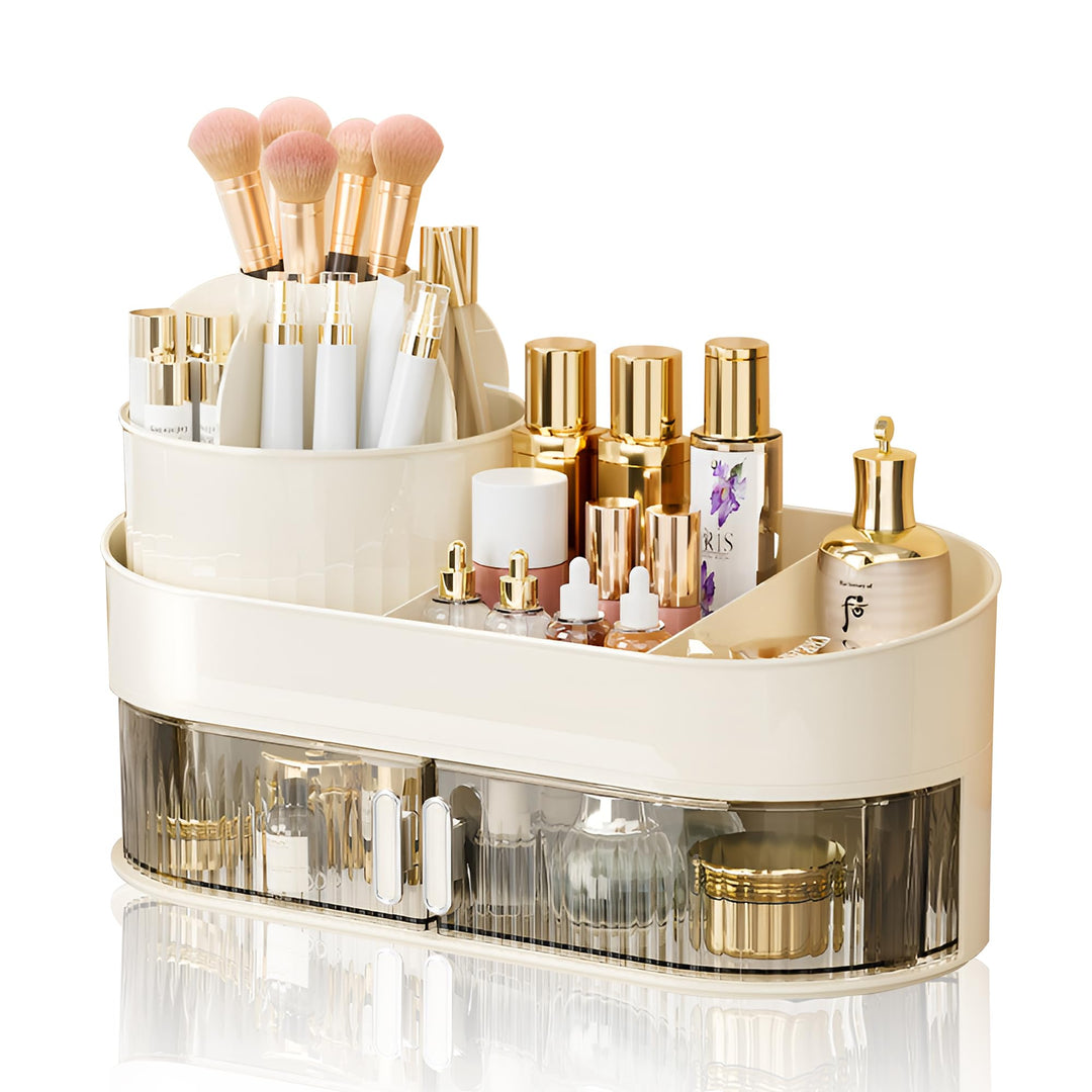 Makeup Organizer mit 1 Schubladen Kosmetik Organizer Drehbar und Fach mit 360° Drehendem Make up Pin