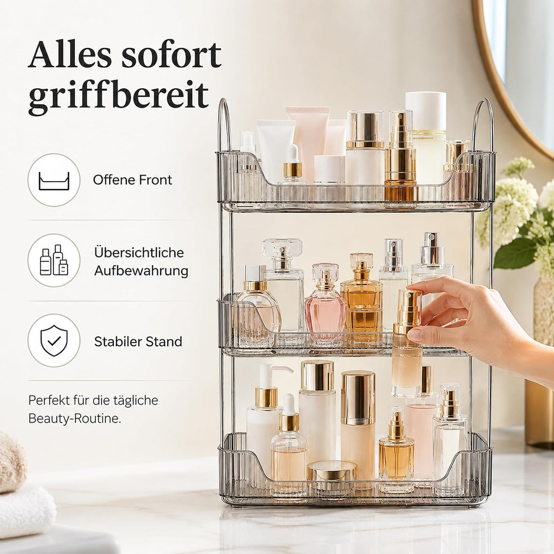 3 Etagen Badezimmer Organizer, Kosmetik Aufbewahrung &amp; Parfüm Tablett (Grau), Grosses Hautpflege Reg