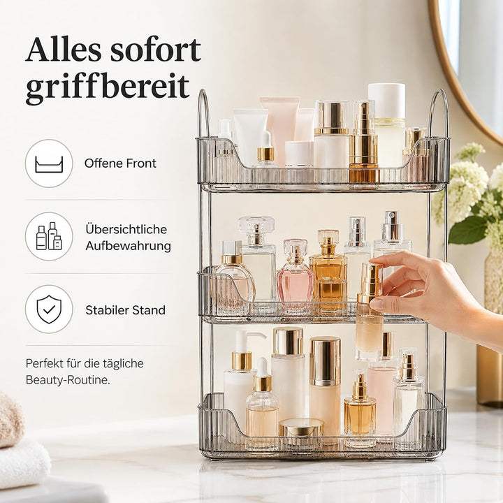 3 Etagen Badezimmer Organizer, Kosmetik Aufbewahrung &amp; Parfüm Tablett (Grau), Grosses Hautpflege Reg