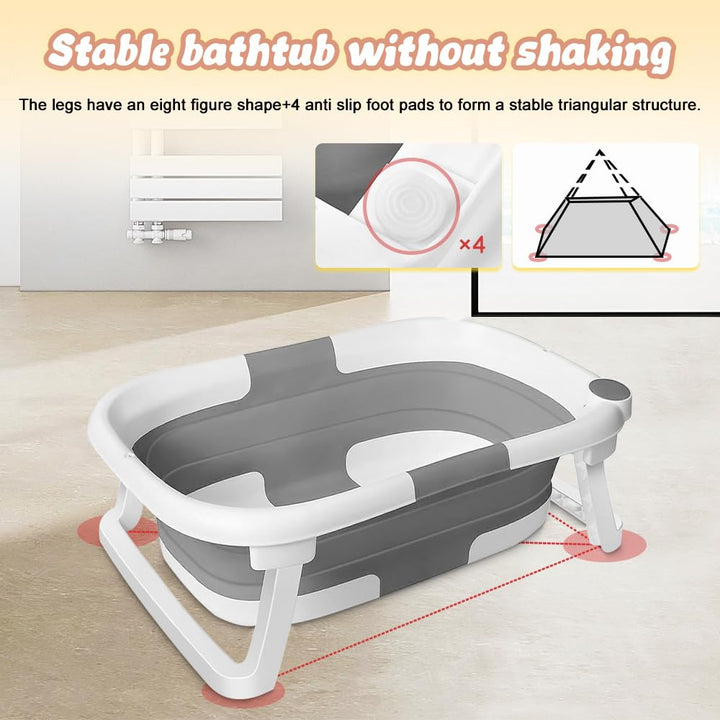 OHMG Faltbare Badewanne für Kinder, Babybadewanne, tragbar, multifunktional, grau, mit Ständer, mit