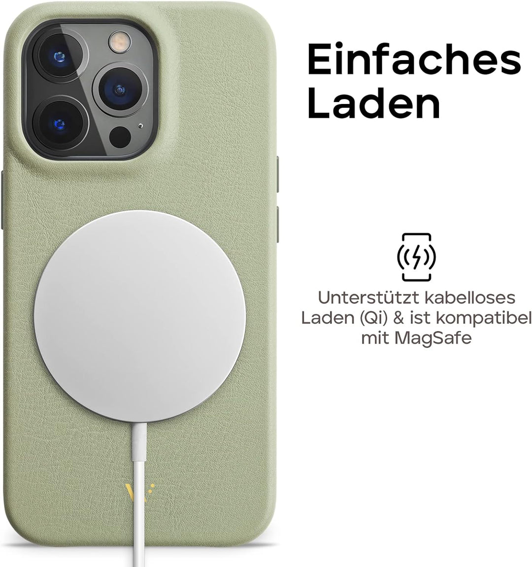 WIIUKA Hülle für iPhone 14 Pro Max, Leder aus Deutschland, Lederhülle extra Dünn, Premium Handyhülle
