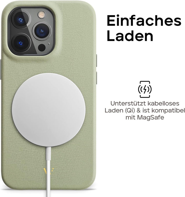 WIIUKA Hülle für iPhone 14 Pro Max, Leder aus Deutschland, Lederhülle extra Dünn, Premium Handyhülle