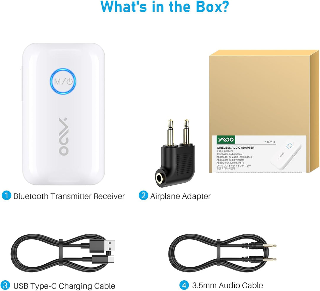 YMOO Bluetooth Adapter 5,3 für TV an Zwei Bluetooth Kopfhörer,3,5 mm Klinke AUX Audio 2 in 1 Bluetoo