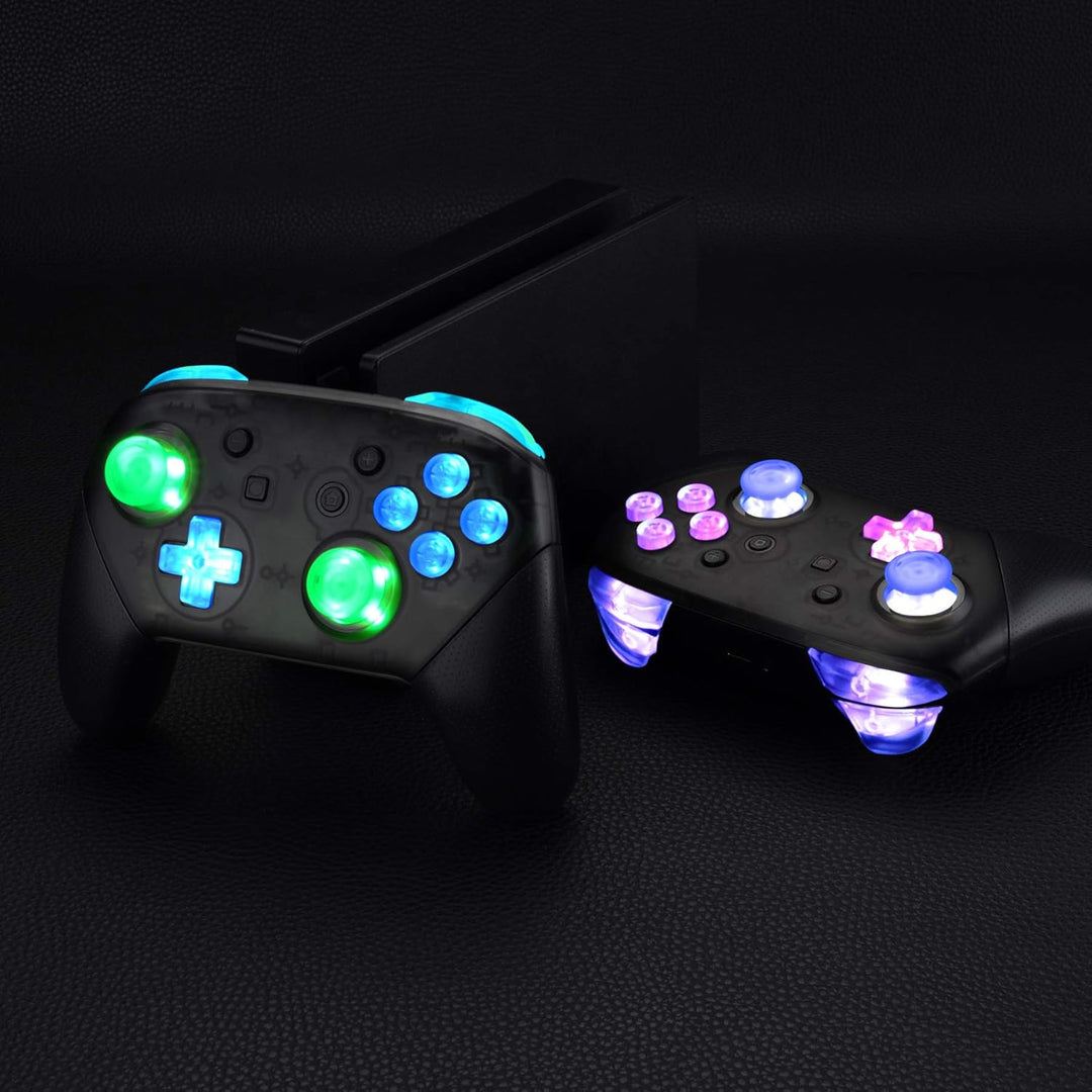 eXtremeRate DTFS LED Tasten Kit für Switch Pro Controller, 9 Modi 6 Bereiche Leuchttasten Thumbstick