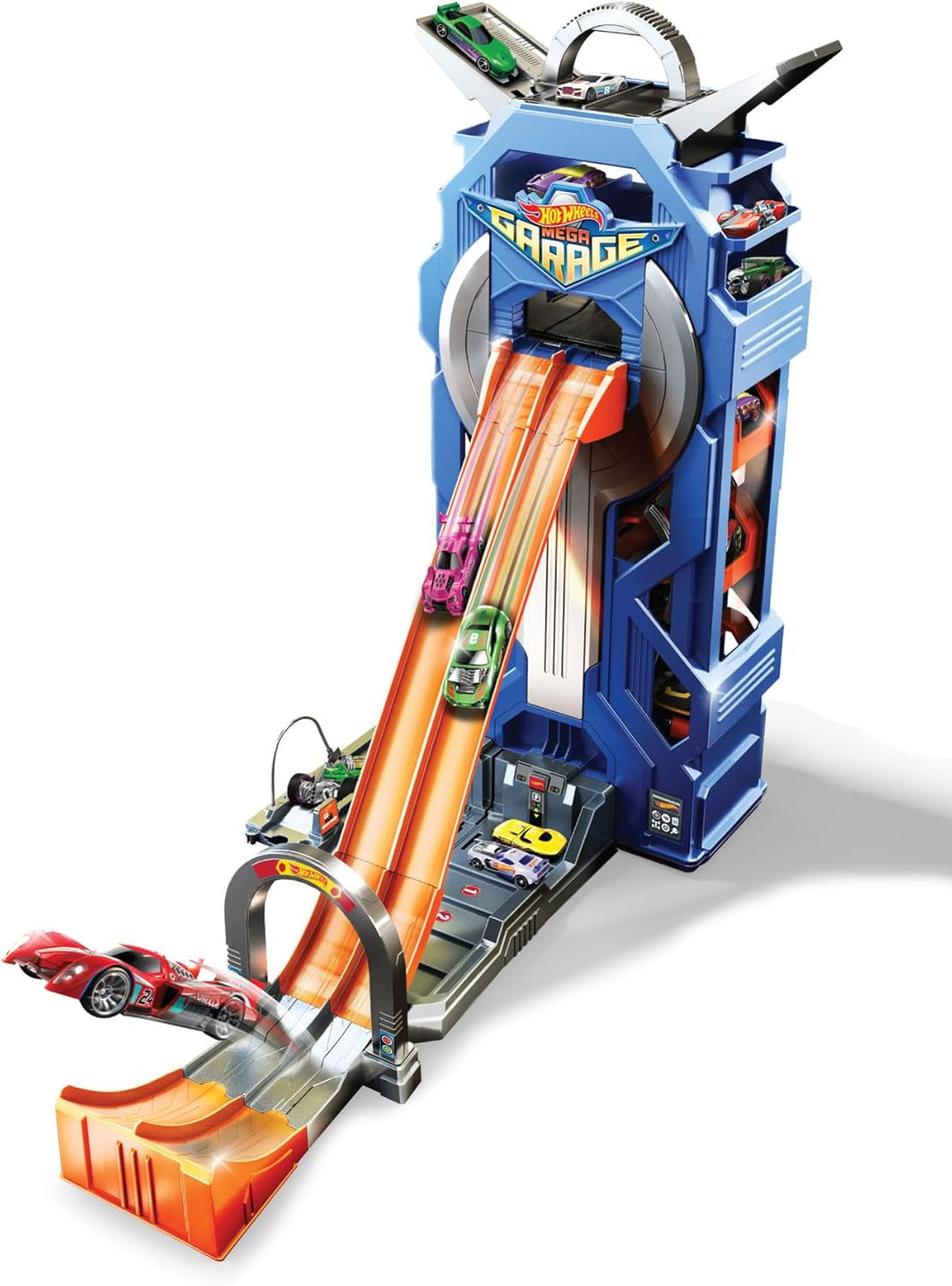 Hot Wheels FTB68 - City Power Parkgarage und Parkhaus mit Rennbahn, Garage für 35+ Autos inkl. 1 Spi