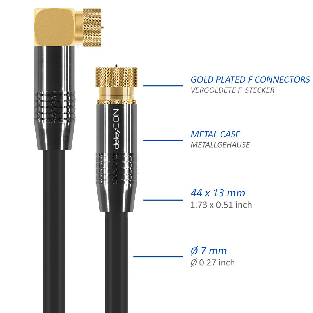 deleyCON 7,5m SAT Antennenkabel Satellitenkabel Koaxialkabel - HDTV Full HD - F-Stecker 90° Grad Gew