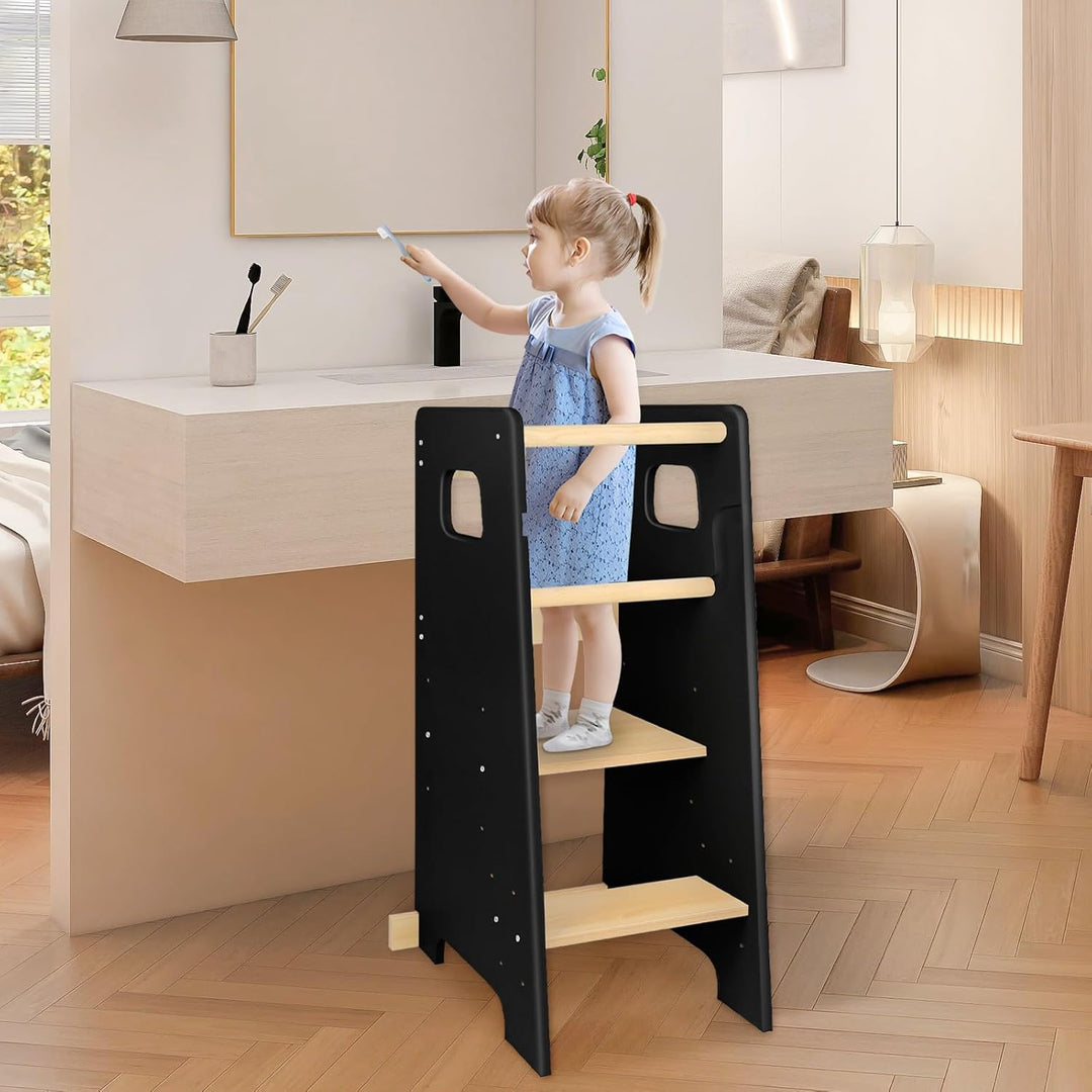 Lernturm für Kinder aus Robuster Holz - mit 3 höhenverstellbaren Ebenen - Tritthocker Kinder - Learn