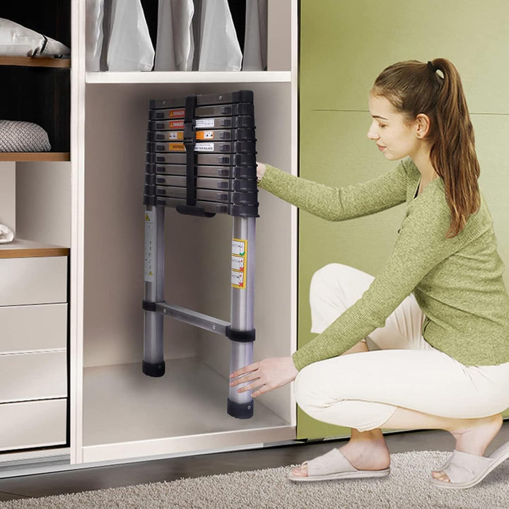 Teleskopleiter Klappleiter 3,2m AntiRutsch Mehrzweckleiter Ausziehbar Soft-Close, Edelstahl Tragbare