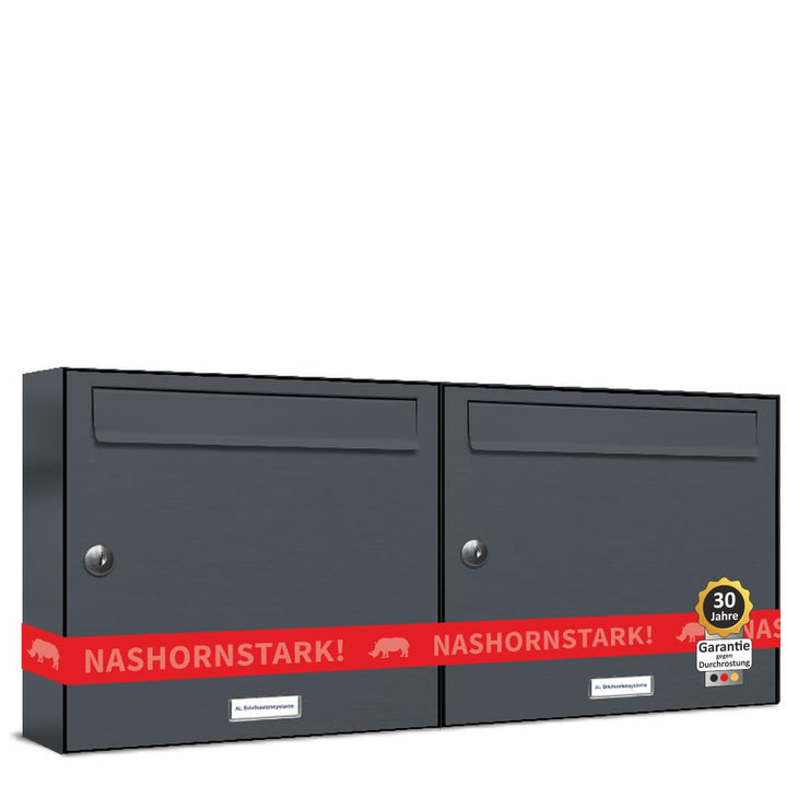 AL Briefkastensysteme 2er Briefkastenanlage Anthrazit Grau RAL 7016, Premium Doppel-Briefkasten DIN
