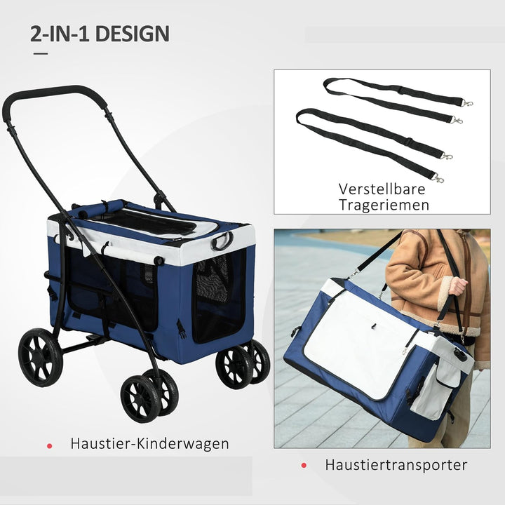 PawHut 2 in 1 Hundewagen Hundebuggy klappbar für Hunde &amp; Katzen bis 10 kg Katzenbuggy mit Kissen Net