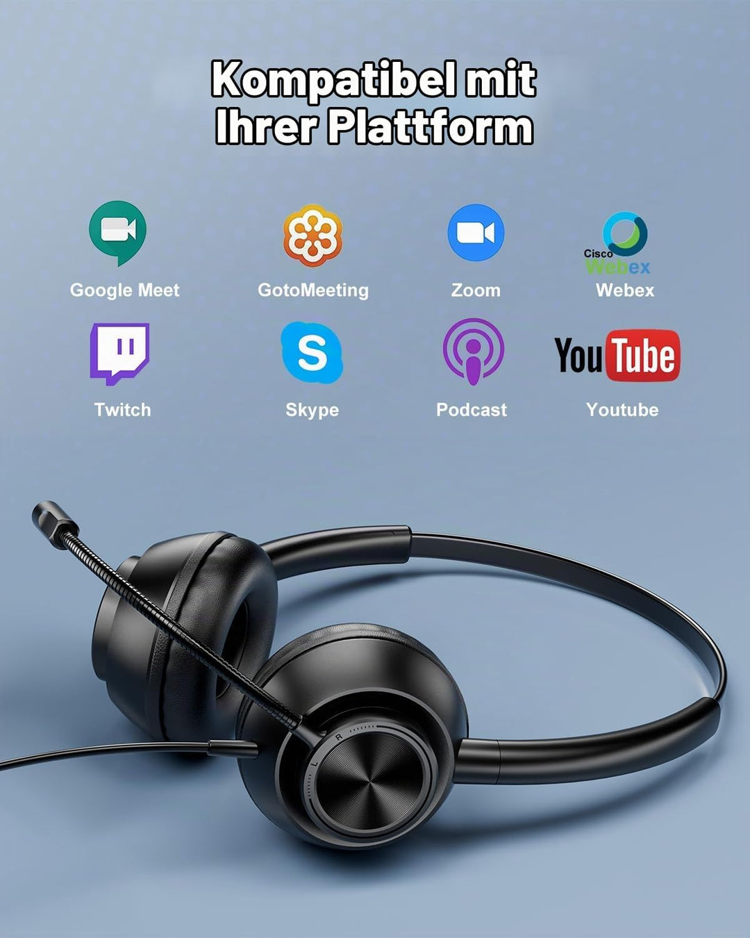 New Bee USB Headset mit Mikrofon, PC Headset mit USB-A &amp; USB-C, Verstellbares Mikrofon für Call Cent