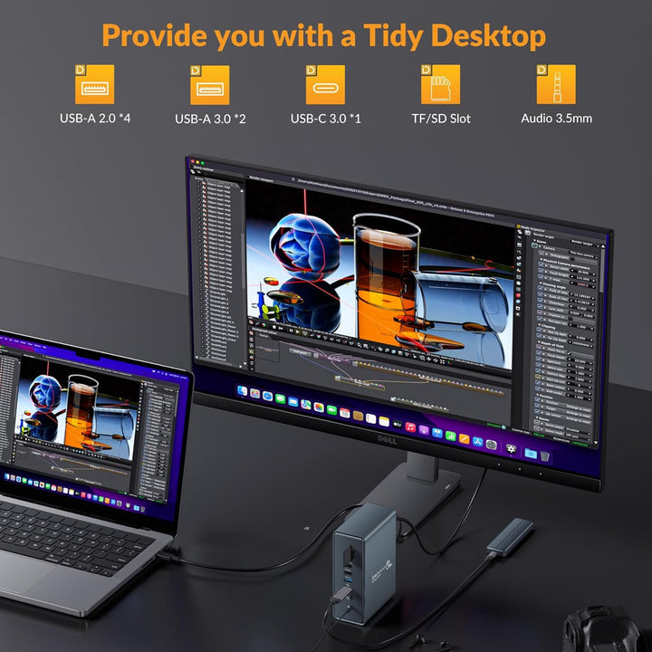 iDsonix USB C Docking Station 15 in 1, Unterstützt Dual-Screen with 2 HDMI 4K@60Hz, DP, USB 3.0/2.0,